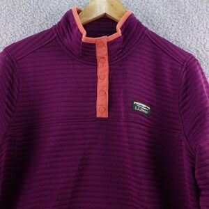 LLBean Women's L Purple Quilted Snap Neck Pullover Fleece Sweater‎ Camp Hiking